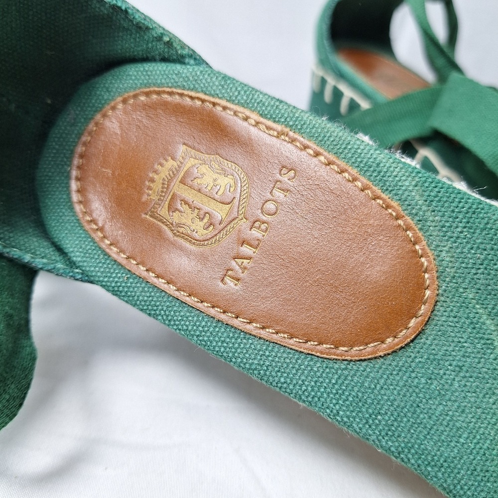 TALBOTS Izzy d'Orsay Tie-Ankle Espadrille Wedge Sz 7.5 Green Canvas Coastal Beac - Picture 7 of 10